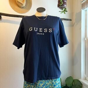 Guess Vintage Blue 100% Cotton USA Oversized Short Sleeve T Shirt Size Large